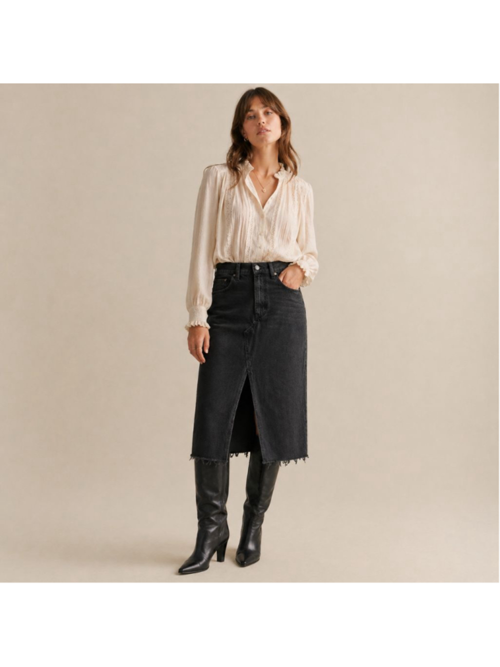 Altar'd State Denim Split Front Midi Skirt Sz M NWT Washed Black